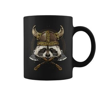 Viking Raccoon With Viking Helmet Mjolnir Axes Coffee Mug - Monsterry UK