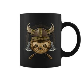 Viking Sloth With Viking Helmet Mjolnir Axes Coffee Mug - Monsterry UK