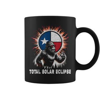 Vintage Bigfoot Total Solar Eclipse Texas Flag Coffee Mug - Monsterry