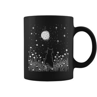 Vintage Cat And Moon Flowers Garden Nature Lover Women Coffee Mug - Monsterry UK