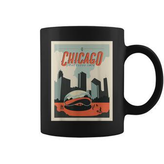Vintage Chicago Cloud Gate Retro Poster Chicago Landscape Coffee Mug - Monsterry CA