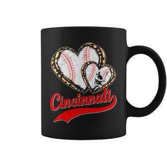 Vintage Cincinnati Baseball Leopard Heart Baseball Fans Coffee Mug - Seseable
