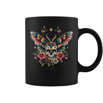 Vintage Death Moth Skull Flower Tattoo Goth Grunge Butterfly Coffee Mug - Monsterry AU