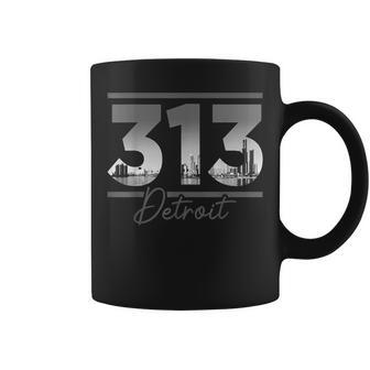 Vintage Detroit 313 Area Code Skyline Michigan Coffee Mug - Seseable