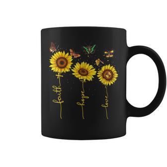 Vintage Faith Cross Hope Love Sunflower Butterfly Christian Coffee Mug - Monsterry CA