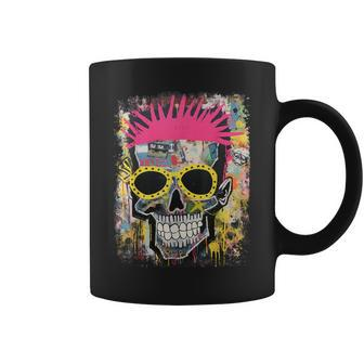 Vintage Graffiti Biker Rocker Skeleton Punk Horror Skull Coffee Mug - Monsterry