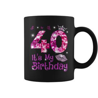 Vintage Happy 40 It's My Birthday Crown Lips 40Th Birthday Coffee Mug - Monsterry CA