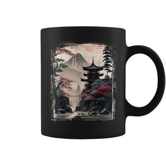 Vintage Japanese Flower Mountain View Landscape Graphic Coffee Mug | Seseable UK