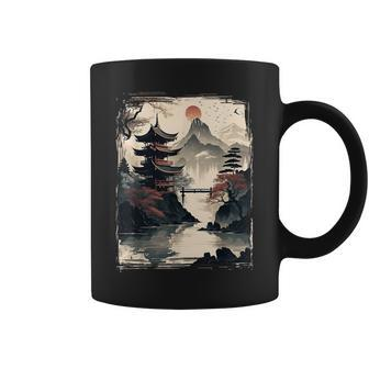 Vintage Japanese Flower Mountain View Landscape Graphic Coffee Mug - Thegiftio UK