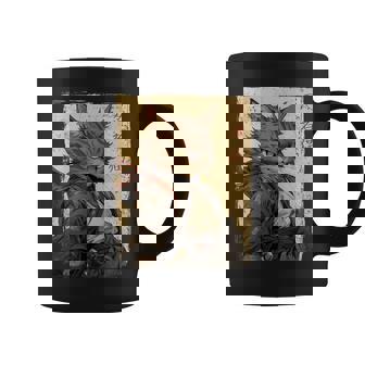 Vintage Japanese Scenery Samurai Cat Kanji Art Back Coffee Mug - Thegiftio