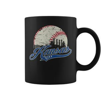 Vintage Kansas City Skyline Gameday Retro Baseball Coffee Mug - Seseable