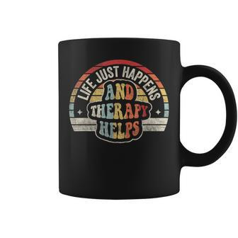 Vintage Life Happens Therapy Helps Therapist Psychologist Coffee Mug | Mazezy