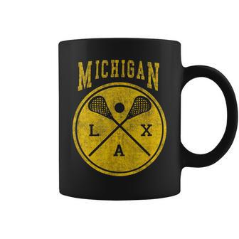 Vintage Michigan Lacrosse Distressed Lax Coffee Mug - Monsterry