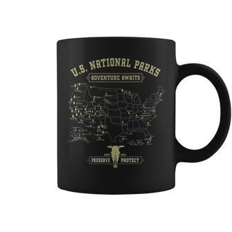 Vintage National Parks Map American Hiking Camping Coffee Mug - Monsterry