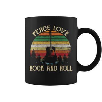 Vintage Peace Love Rock And Roll Guitar Hippie Coffee Mug - Monsterry DE