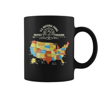 Vintage Preserve & Protect All 63 Us National Parks Map Coffee Mug - Monsterry