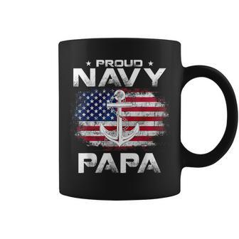 Vintage Proud Navy Papa With American Flag Veteran Coffee Mug - Monsterry DE