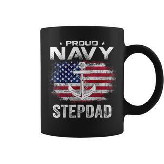 Vintage Proud Navy Stepdad With American Flag Veteran Coffee Mug - Monsterry