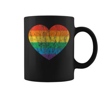 Vintage Rainbow Flag Colored Heart Lgbtq Lesbian Gay Pride Coffee Mug - Monsterry