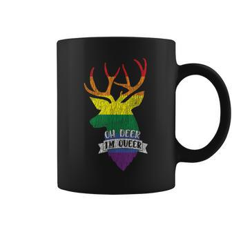 Vintage Rainbow Oh Deer I'm Queer Pride Lesbian Gay Lgbtq Coffee Mug - Monsterry