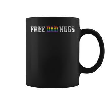 Vintage Rainbow Pride Free Dad Hugs Family Gay Lgbtq Father Coffee Mug - Monsterry