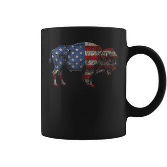 Vintage Retro Bison American Flag Buffalo Simple Coffee Mug - Monsterry CA