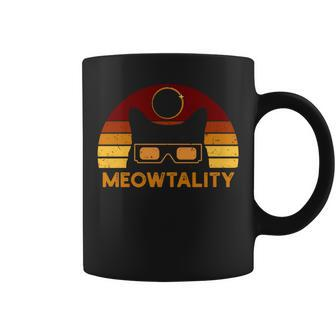 Vintage Retro Meowtality Solar Eclipse 2024 Black Cat Coffee Mug - Monsterry UK