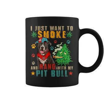 Vintage Smoke And Hang With My Pit Bull Smoker Weed Coffee Mug - Monsterry UK