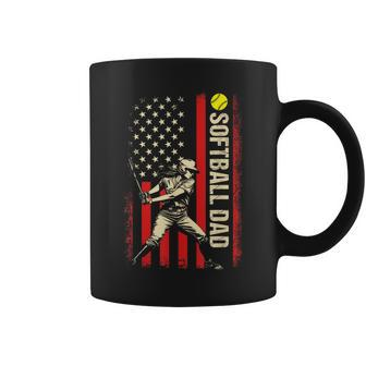Vintage Softball Dad Us Flag Patriotic Dad Father's Day Men Coffee Mug - Monsterry