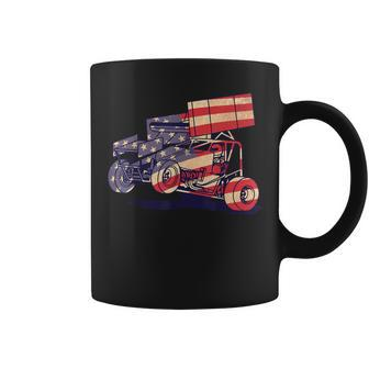 Vintage Sprint Car American Flag Racer Racing Men Coffee Mug - Monsterry