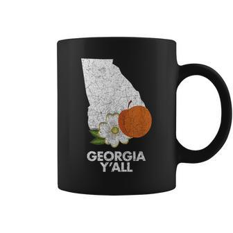 Vintage State Of Georgia Flag Peach Y'all Coffee Mug - Monsterry
