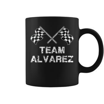Vintage Team Alvarez Family Name Checkered Flag Racing Coffee Mug - Seseable