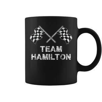 Vintage Team Hamilton Family Name Checkered Flag Racing Coffee Mug - Seseable