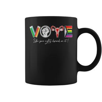 Vote Books Fist Uterus Lgtbq Flag Retro Pro Choice Liberal Coffee Mug - Seseable