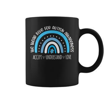 We Wear Blue For Autism Awareness Cute Rainbow Autistic Coffee Mug - Monsterry