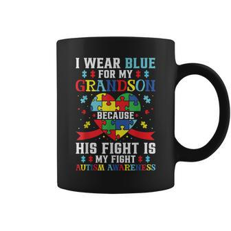 I Wear Blue For My Grandson Autism Awareness Grandma Grandpa Coffee Mug - Seseable