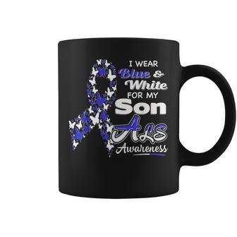 I Wear Blue And White For My Son Als Awareness Coffee Mug - Monsterry