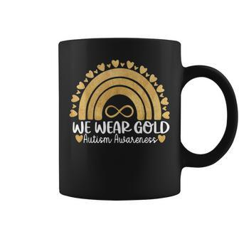 We Wear Gold For Autism Awareness Month Autistic Rainbow Coffee Mug - Seseable