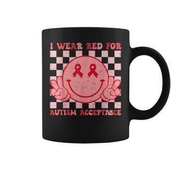 I Wear Red For Instead Autism-Acceptance Groovy Smile Face Coffee Mug - Seseable