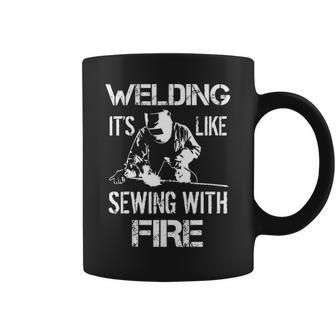 Welding It's Like Sewing With Fire Welder Husband Coffee Mug | Mazezy DE