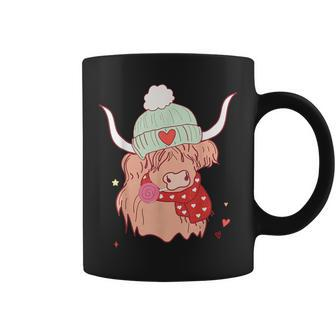 Western Valentines Day Cute Highland Cow Eating A Lollipop Coffee Mug - Seseable