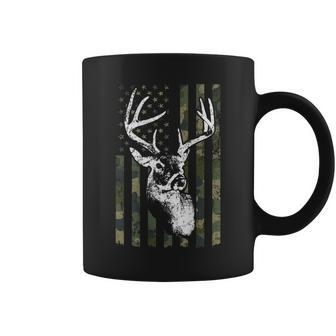 Whitetail Buck Deer Hunting Usa Camouflage Flag On Back Coffee Mug - Monsterry