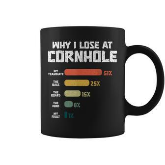 Why I Lose At Cornhole Board Sand Bag Toss Retro Cornhole Coffee Mug - Seseable