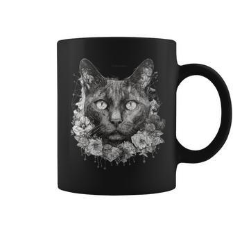 Wiccan Wicca Moon Cat With Flowers Pagan Witch Geometric Coffee Mug - Monsterry DE