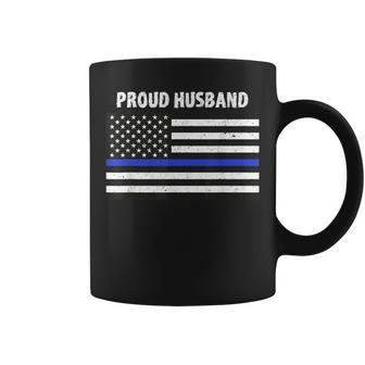 My Wife Is A Police Officer Proud Husband Blue Line Coffee Mug - Monsterry