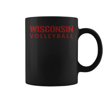 Wisconsin Volleyball Block Style Vintage Distressed Coffee Mug - Monsterry