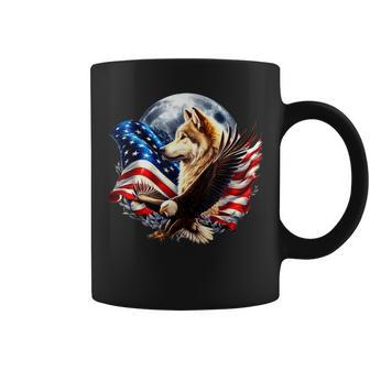 Wolf Bald Eagle American Flag Full Moon New Years Wolf Lover Coffee Mug - Thegiftio UK
