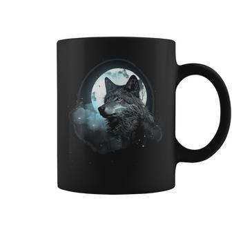 Wolf Full Moon Geometric Mystical Nature Wolf Lover Coffee Mug - Thegiftio UK