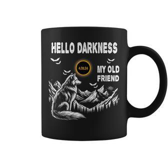 Wolf Hello Darkness My Old Friend Solar Eclipse April 8 2024 Coffee Mug - Thegiftio UK