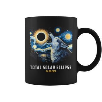 Wolf Howling At Total Solar Eclipse 2024 April 8Th 2024 Coffee Mug | Mazezy